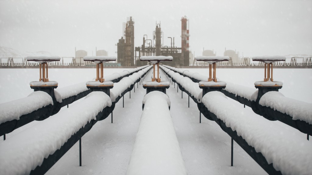 Natural gas pipeline in snow.