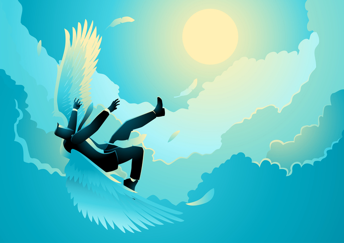 Business concept vector illustration, Icarus is a Greek mythology metaphor for excessive ambition or overcompensation